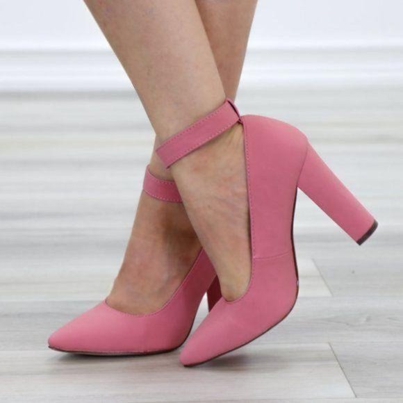 Pink Pointy Toe Ankle Brace Buckle Heels - Picture 9 of 9